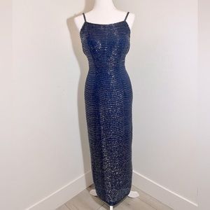 Caché Silk Sequin Formal Maxi Sequin Dress